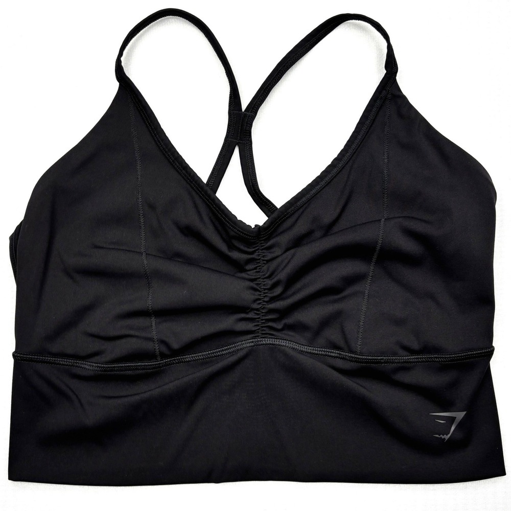 Gymshark Ruched Longline Sports Bra Womens Medium Black Strappy Criss Cross Top